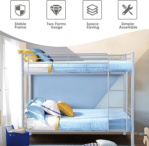 Miniatura 3 de Giantex Litera de metal individual sobre individual, escalera extraíble y rieles de protección de seguridad, diseño de ahorro de espacio, marco de