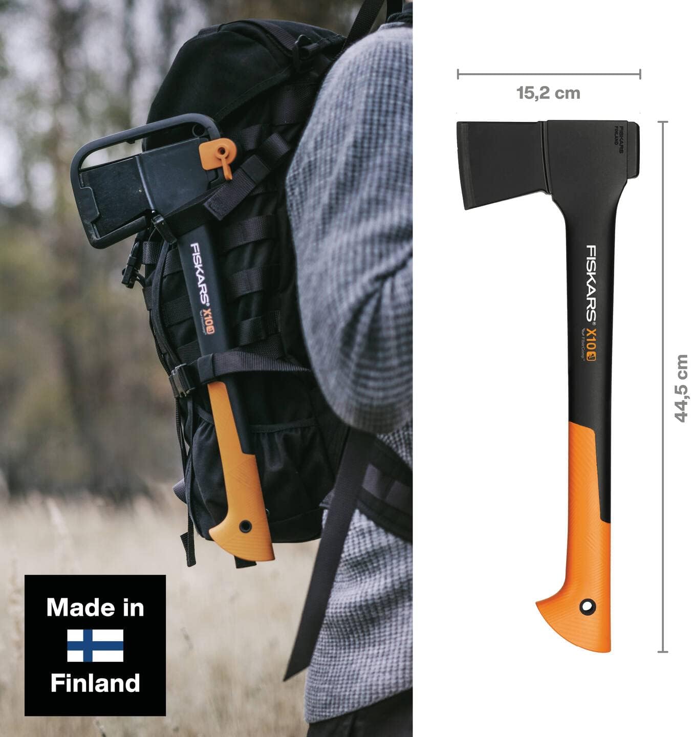 Fiskars Chopping Axe S X10, Storage and Carrying Case Included, Length: 44 cm, Non-Stick Coating, High Steel Blade/Fibreglass Handle, Black/Orange, 1015619