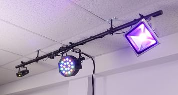 ALZO Suspended Drop Ceiling Mount Light Bar – 6 Ft Aluminum DJ & Stage Light Mounting Bar for T-Bar Grid Ceilings – 40 lb Capacity, 3 Adjustable Mounting Clips, 15 ft 3-Outlet Power Cord – Black
