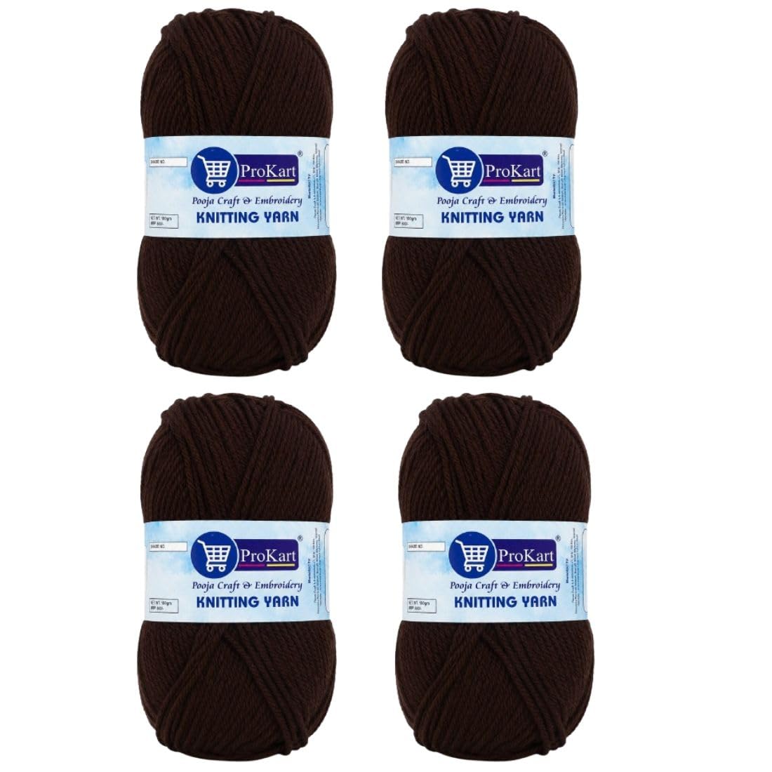 ProKart Premium Woolen 4 ply Hand Knitting Wool Yarn | Fine Weight Knitted and Crocheted Soft Yarn for Sweater, Scarf, Hat, Baby Clothes, Baby Sports, Purse, Gift Bags & DIY Craft Accessories Projects (4 Ball/100 Gram Each) (Chocolate Brown, 100gms x 4 Pack)