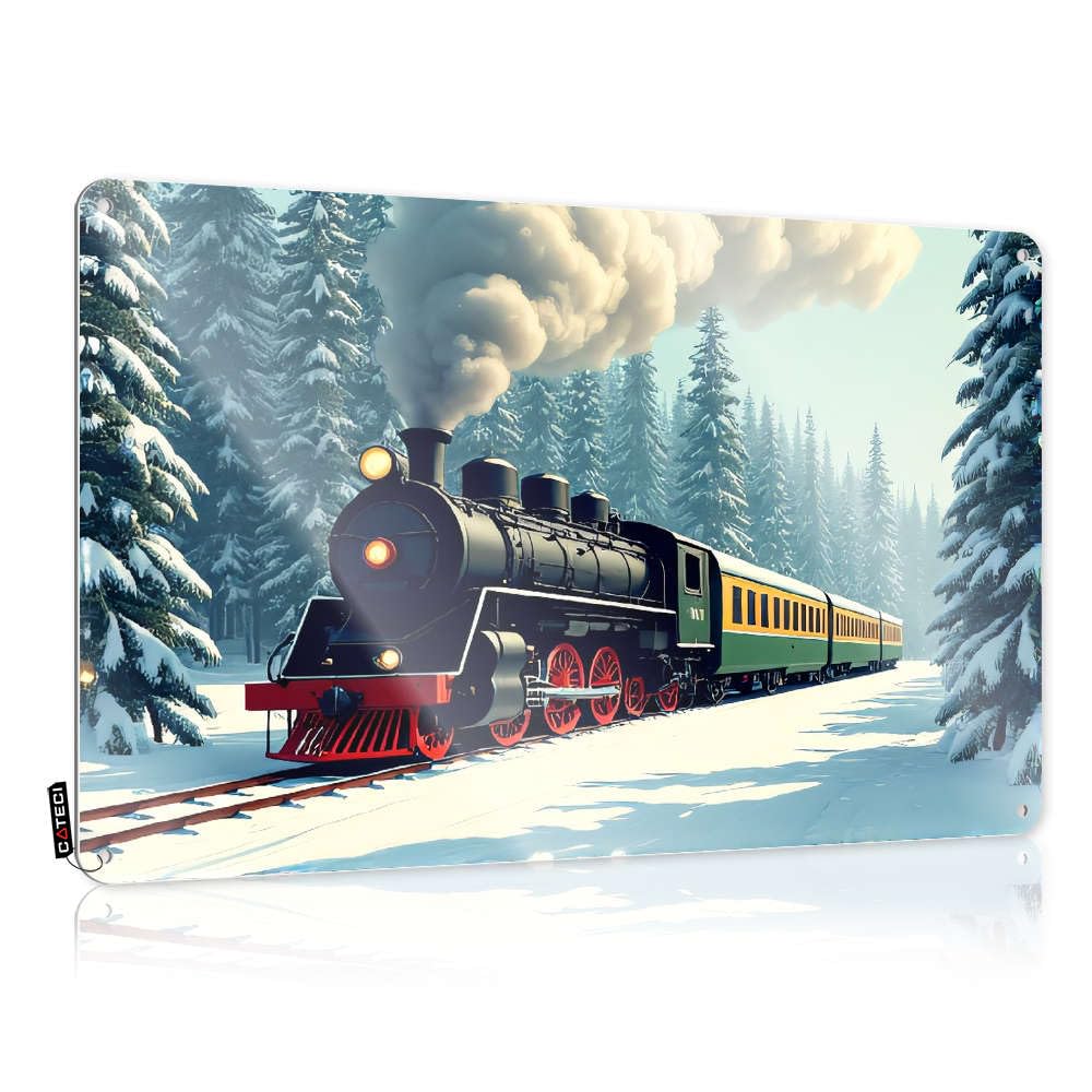 Sujd Colour Funny Wall Signs Gift For Gardener Waterproof Artwork, Farmhouse Retro Print For Cafe Pub Slow | Framed Pre-Drilled Custom Steam Train Chugging Through Snowy Forest(20X30cm)