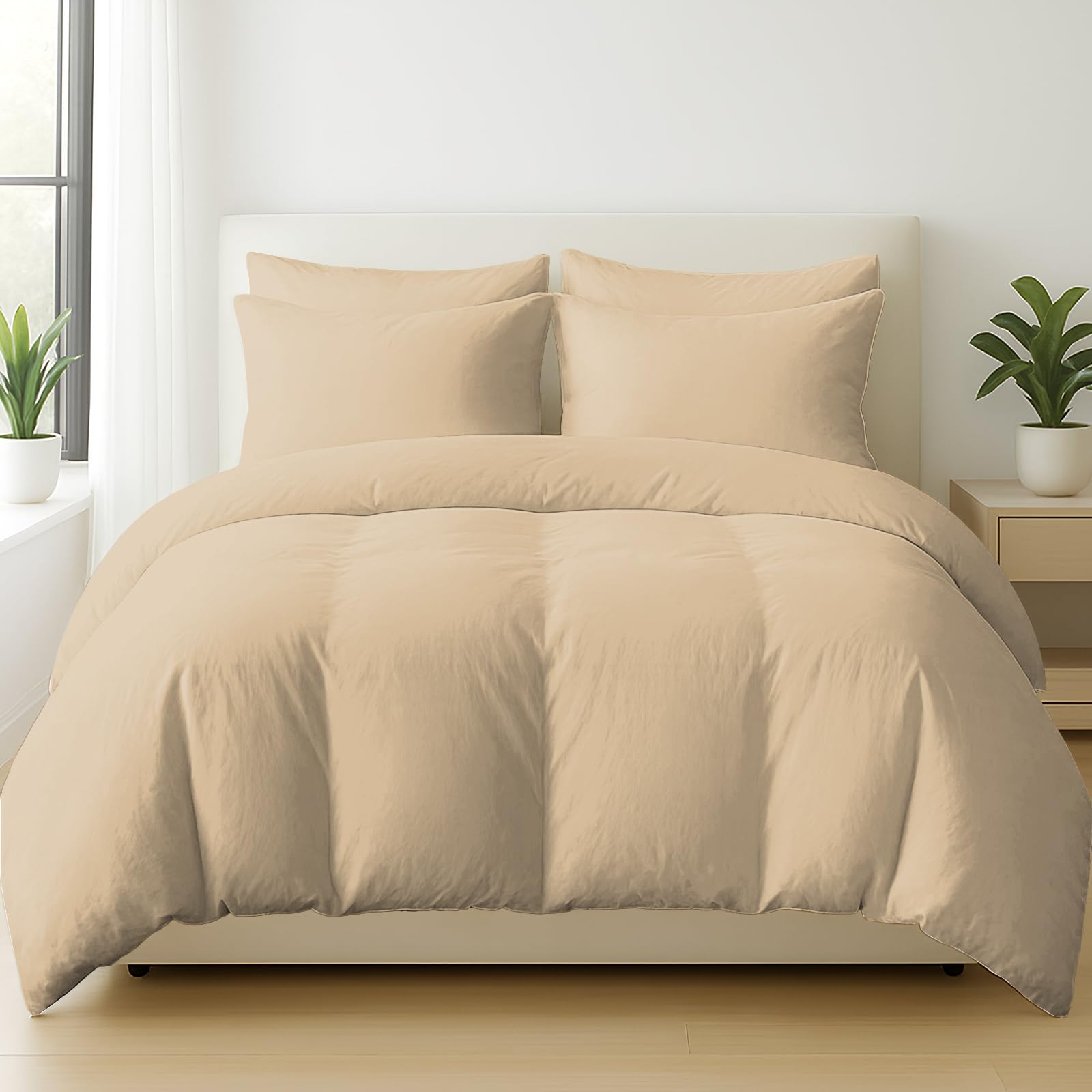 Grace Unisex Beige 100% Egptian Cotton Duvet Cover Set With Matching Pillowcases In | : Super King