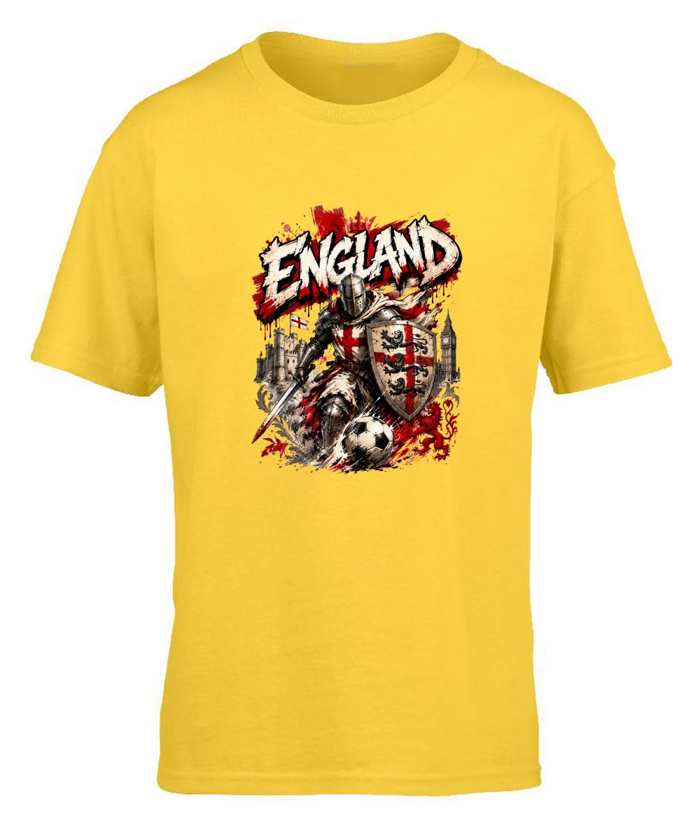 Hippowarehouse England Football Fan Three Lions English Medieval Knight International Tournament Kids Children's Short Sleeve t-Shirt 9-11 Years Yellow