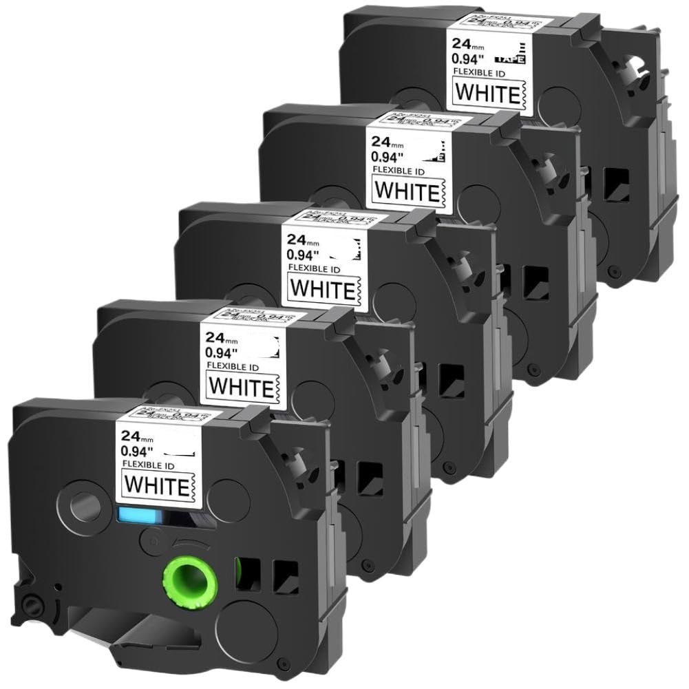 Cartuccia nastro per etichette compatibile con stampante per etichette Nastro per etichette 5PK 24 mm FX251 ID flessibile laminato nero su bianco