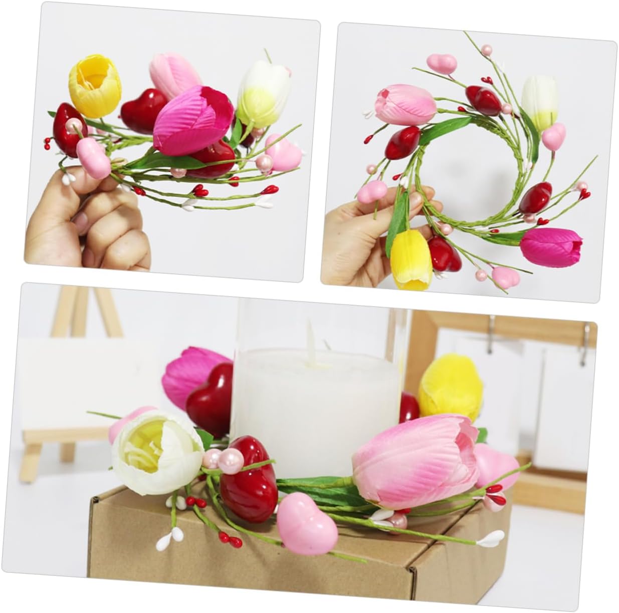 Flower Candle Wreath Artificial Flowers Romantic Decoration for Valentine Day Mother Day and Wedding Table Centerpiece and Powder Design