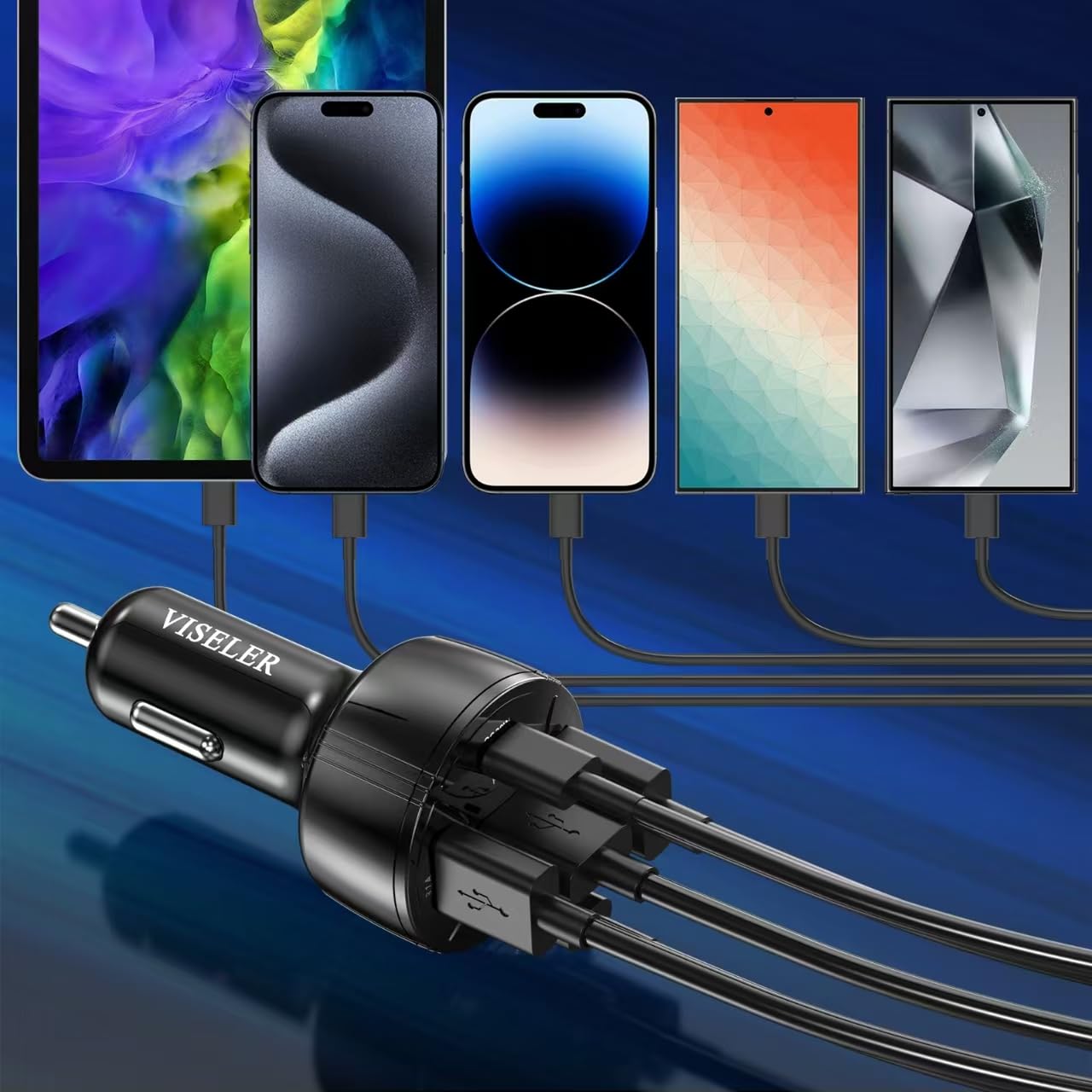 Adaptador de cargador de coche USB C, cargador PD 3.0, 5 USB QC 3.0 de carga rápida para iPhone 17, Galaxy S24 y otros dispositivos USB. (paquete de 2)