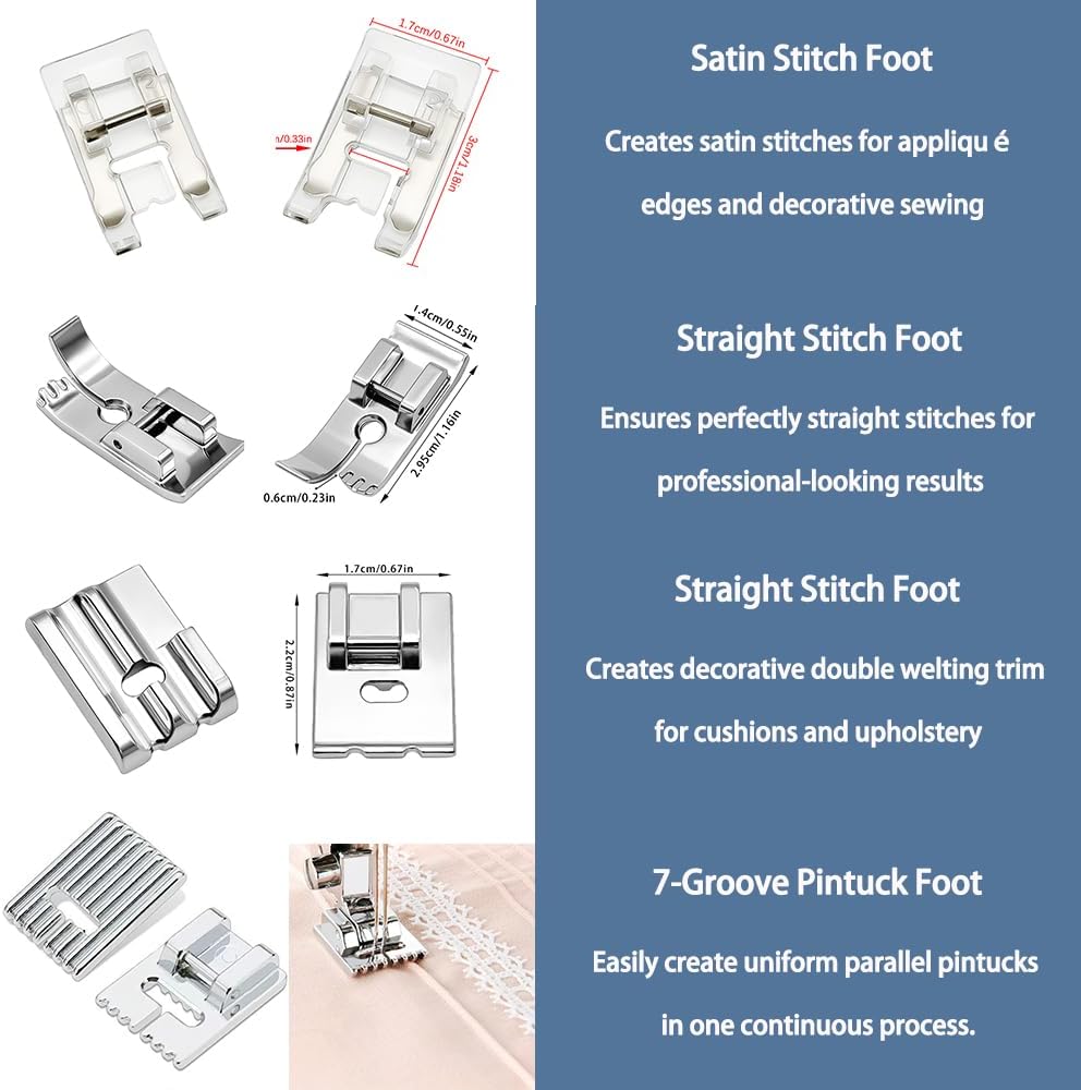 18PCS Sewing Presser Foot Set for Low Shank Sewing Machines Multifunctional Sewing Foot Presser for Singer Brother Babylock Janome Elna Toyota New Home