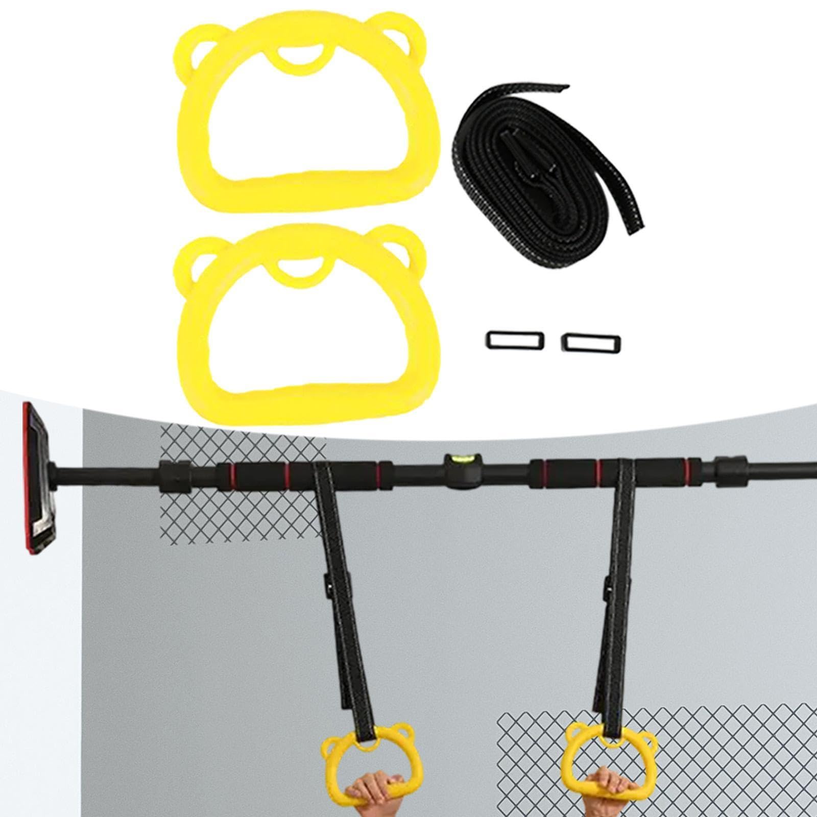 QSTDGVPW 2X Gymnastics Rings Gym Hanging Rings with Webbing Fitness Pull up Exercise for Home, Yellow