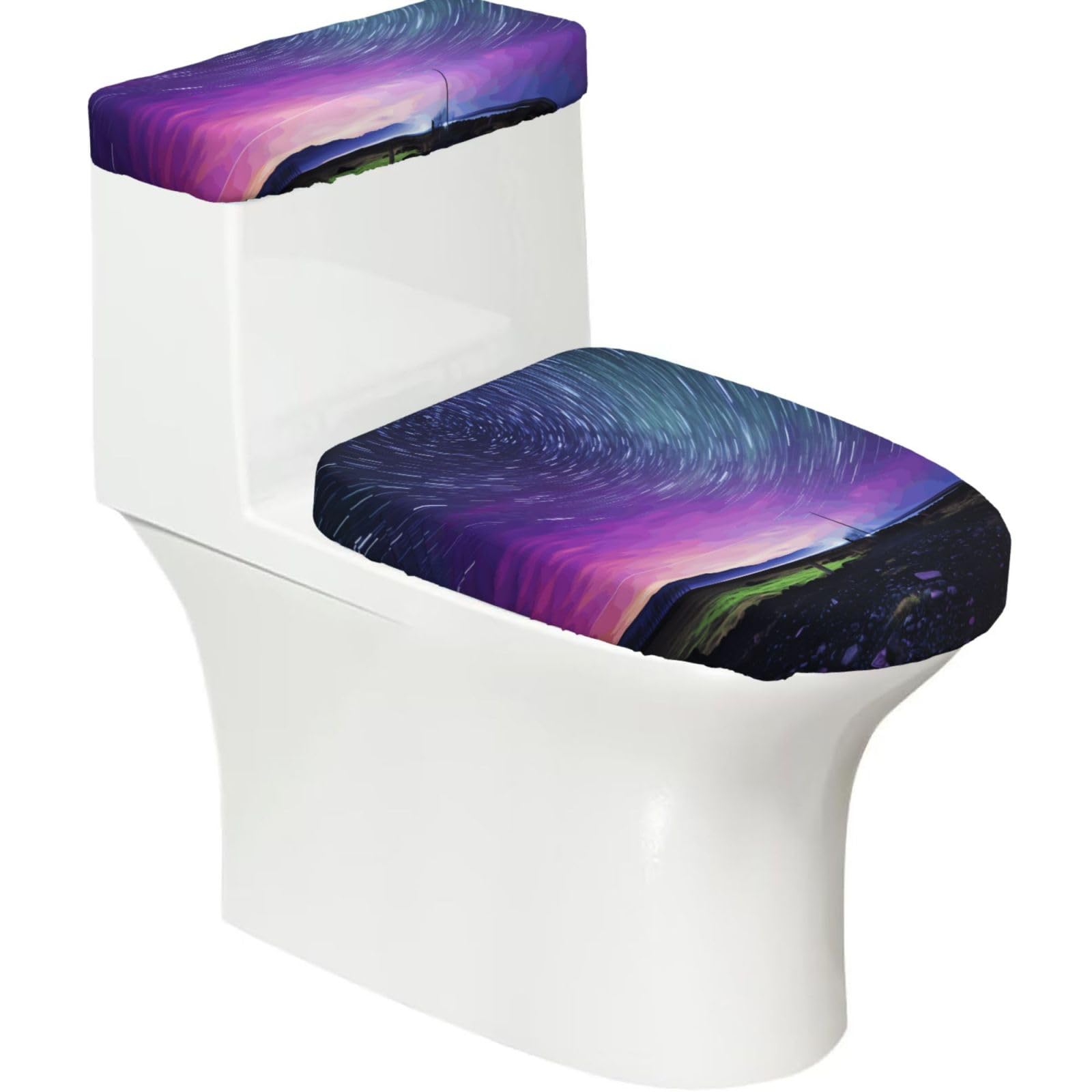 Mrowyc Black Manifold 2-Piece Toilet Seat & Tank Lid Cover Set - Elastic Stretch Design - Universal Fit For U-Shape-O-Shape-Elongated Toilets - Functional Bathroom Decor & Housewarming Gift