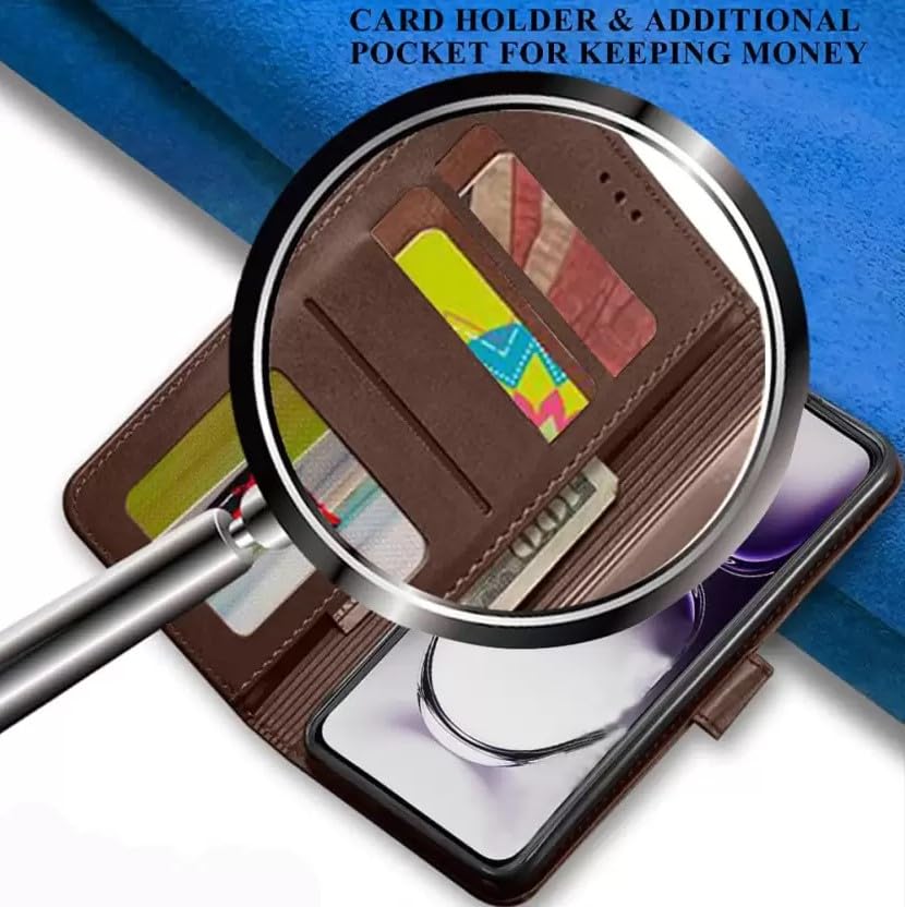Image of amazon basics Redmi Note 15 5G Flip Cover | Card Pockets Wallet & Stand | Flip Cover for Redmi Note 15 5G (Tan and Coffee)