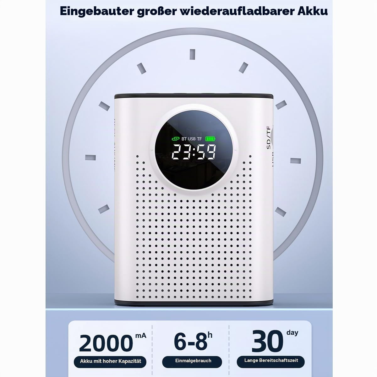 Sprachverstärker mit drahtlosem 2.4G Lavalier-Mikrofon - wiederaufladbarer Lautsprecher unterstützt Bluetooth, TF/SD-Karte - tragbarer Verstärker mit drahtlosem Mikrofon für Lehrer, Reiseleiter