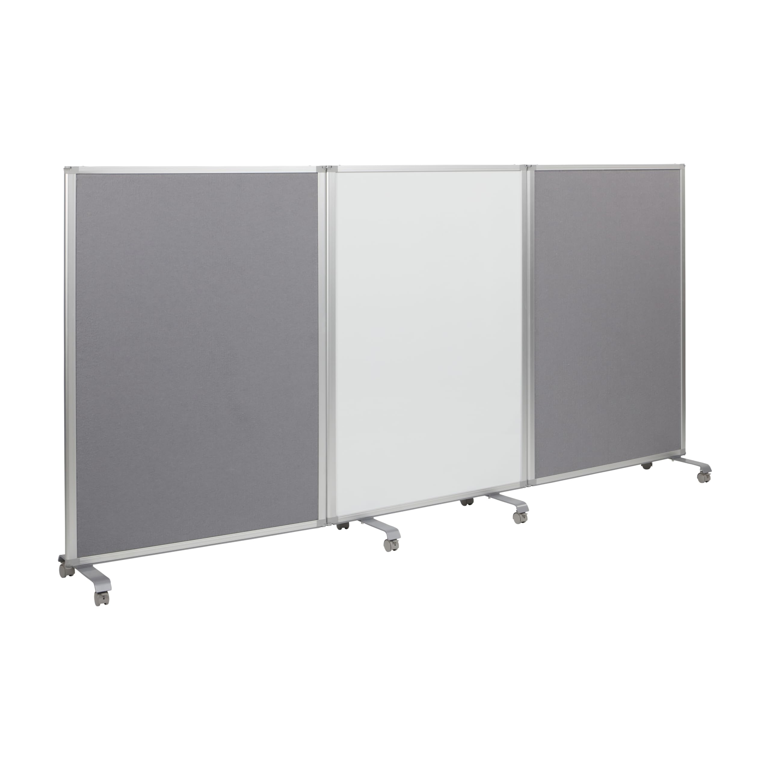 ECR4Kids Mobile Dry-Erase and Flannel Room Divider, 3-Panel, School Supplies, Grey