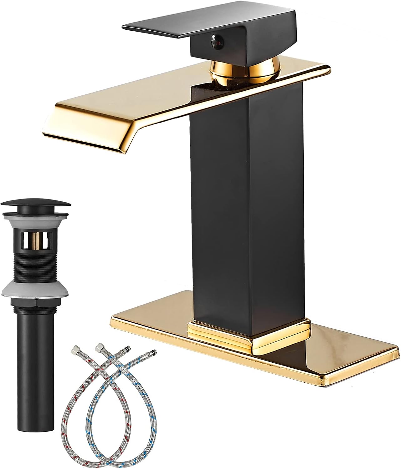 Black Gold Bathroom Faucets Waterfall Spout Basin Sink Faucet with