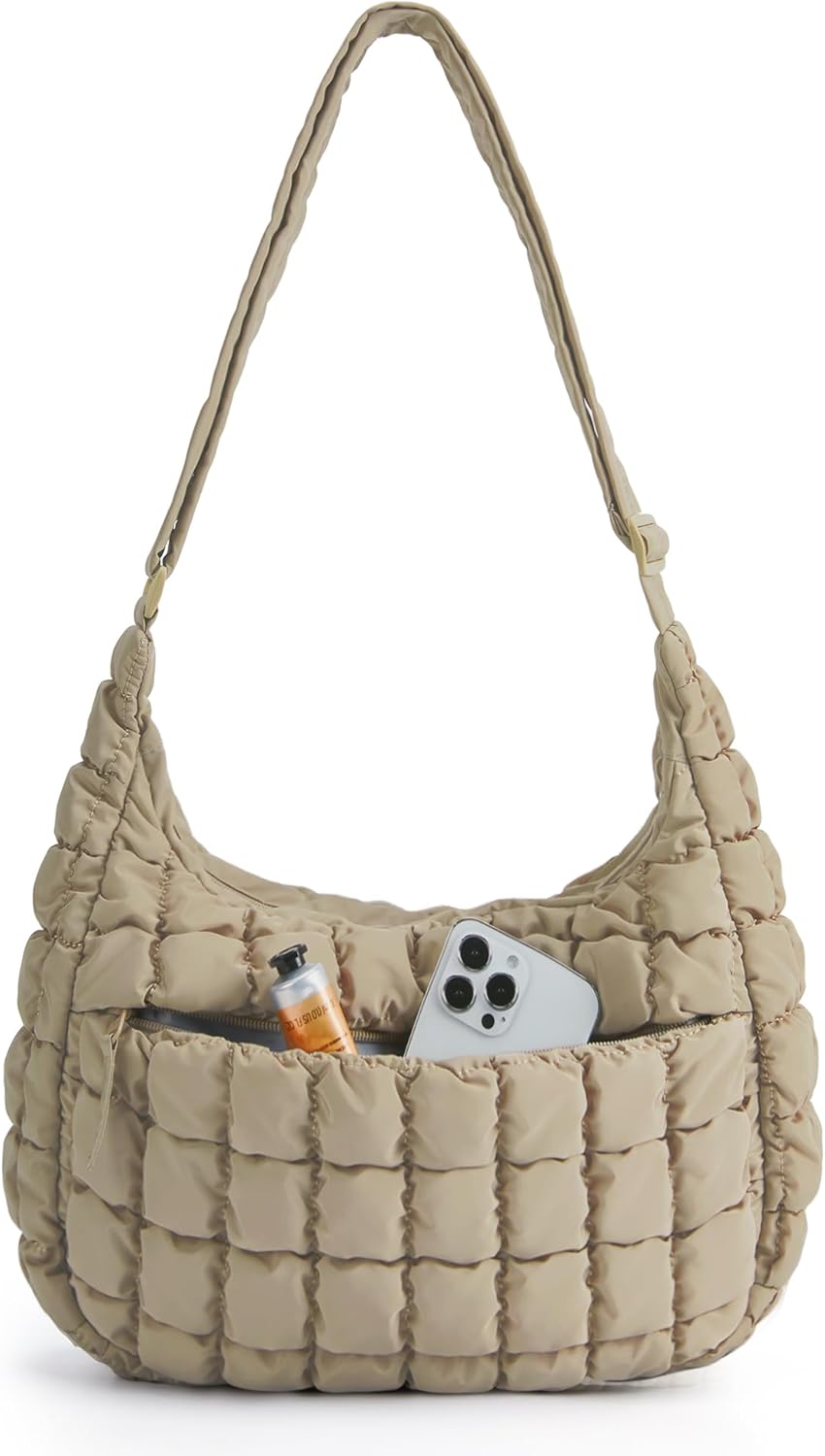 tomtoc 9L Puffer Sling Crossbody Tas voor Dames, Trendy Gewatteerde Nylon Halvemaan Schoudertas voor 11-inch iPad Air/Pro en Essentials, Puffy Reistas met Georganiseerde Binnenvakken