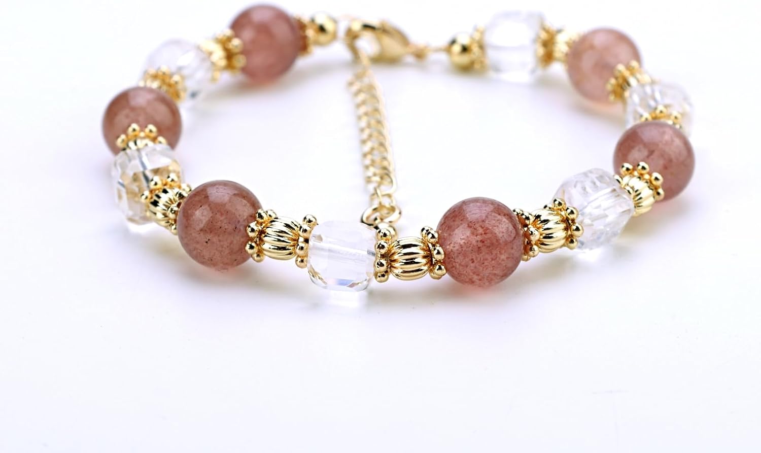 Natural Quartz Crystal 8mm Bead Strand Bracelet for Women Gift (Strawberry Quartz) - Image 4
