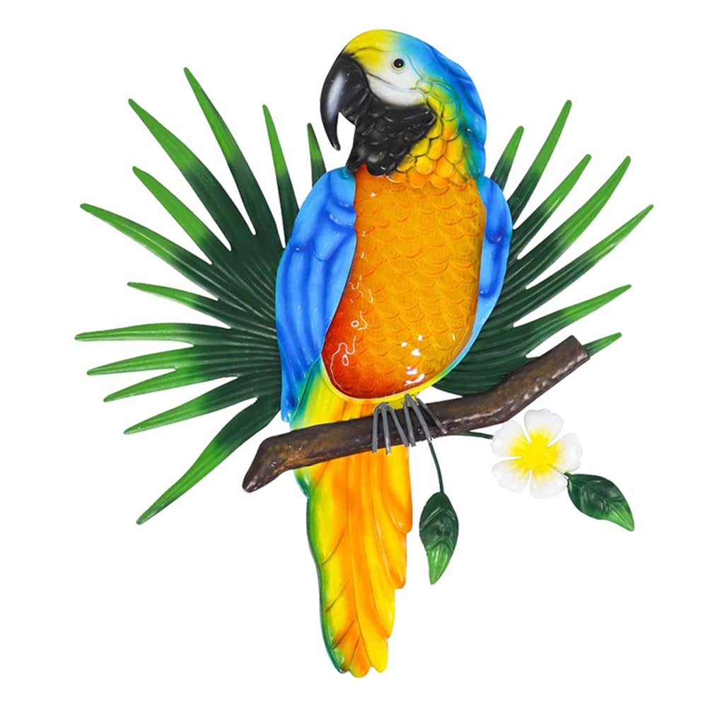 Begchy Metal Parrot Wall Art Decor Outdoor Birds Wall Fence Decorations Colorful Parrot Figure for Outdoor Garden Decorations A