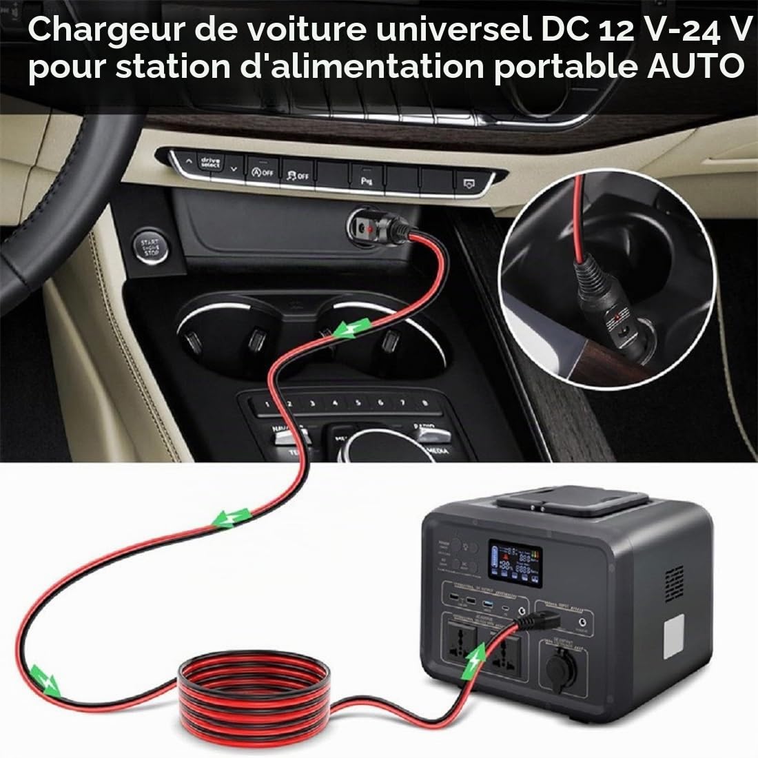 Adaptateur XT60 12 V/24 V DC Chargeur de voiture pour ECOFLOW DELTA 2/3 River 3/2 MAX Bluetti EB55 AC70 Power Station Anker SOLIX C200 C300 C1000 F2000 Générateur solaire Batterie Lipo XT60 Câble de