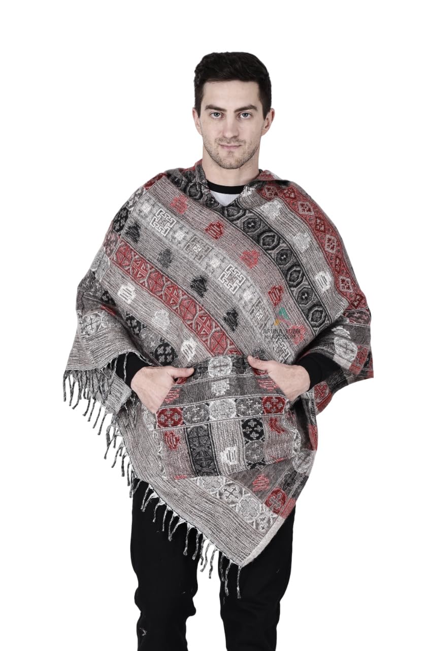 kullu woolen poncho with hood for men-image-49