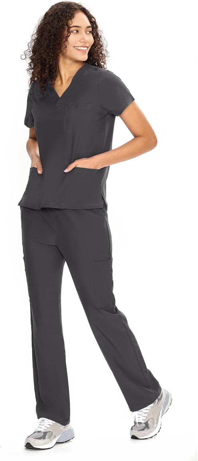COZYFIT Scrubs for Women Set Medical Uniform - V-Neck Top & Straight Leg Pants with 9 Pockets, Unisex Workwear COZY SCRUBS - Image 3