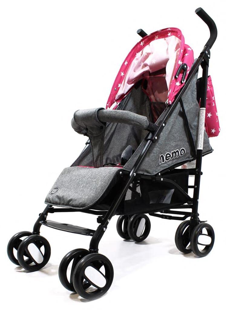 Passeggino Leggero 25Kg Nemo con Borsa Grey Pink Star Cappottina Parasole, Pieghevole con una Mano, Regolabile, Accessori, Cesto Portaoggetti GVC-8004