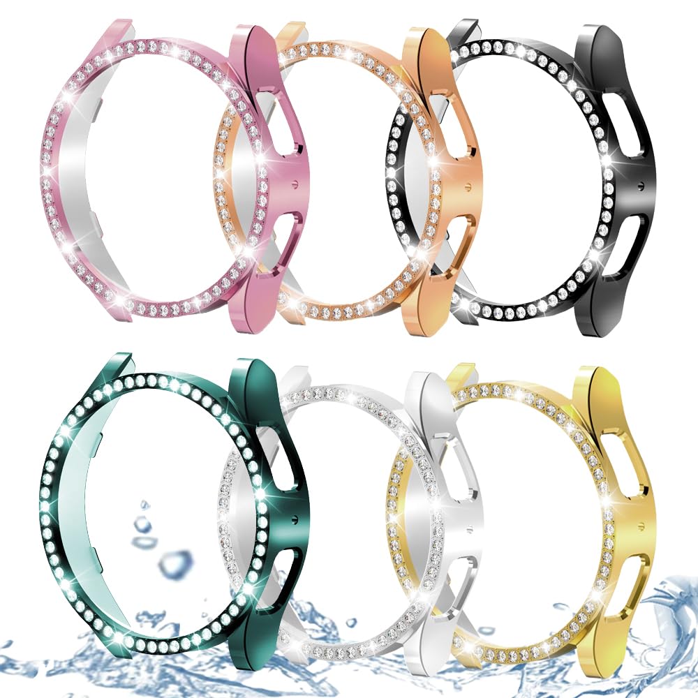 DEALELE [2-PACK] Case Compatible with Samsung Galaxy Watch 5/4 44mm, Bling Single-Row Diamond PC Protective Case Replacement Watch Cover Bumper (44mm, Gold+Transparent) — view 150