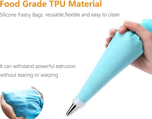 Miniatura 6 de Boyun Kit de suministros de decoración de pasteles para hornear con 3 bolsas de silicona reutilizables de 12, 14 y 16 pulgadas, 3 acopladores, 6