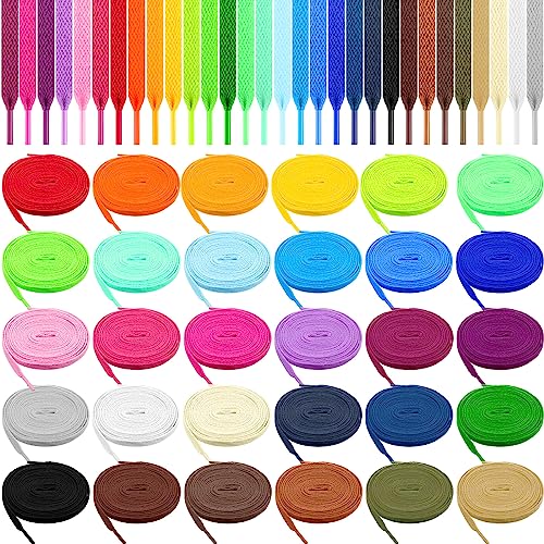 Yuxung 100 Pairs Bulk Flat Colored Shoelaces 47 Inch Wide Athletic Shoelaces Shoe Strings Boot Laces Shoestrings for Sneakers Skate Sport Replacement Laces(Mixed Colors)