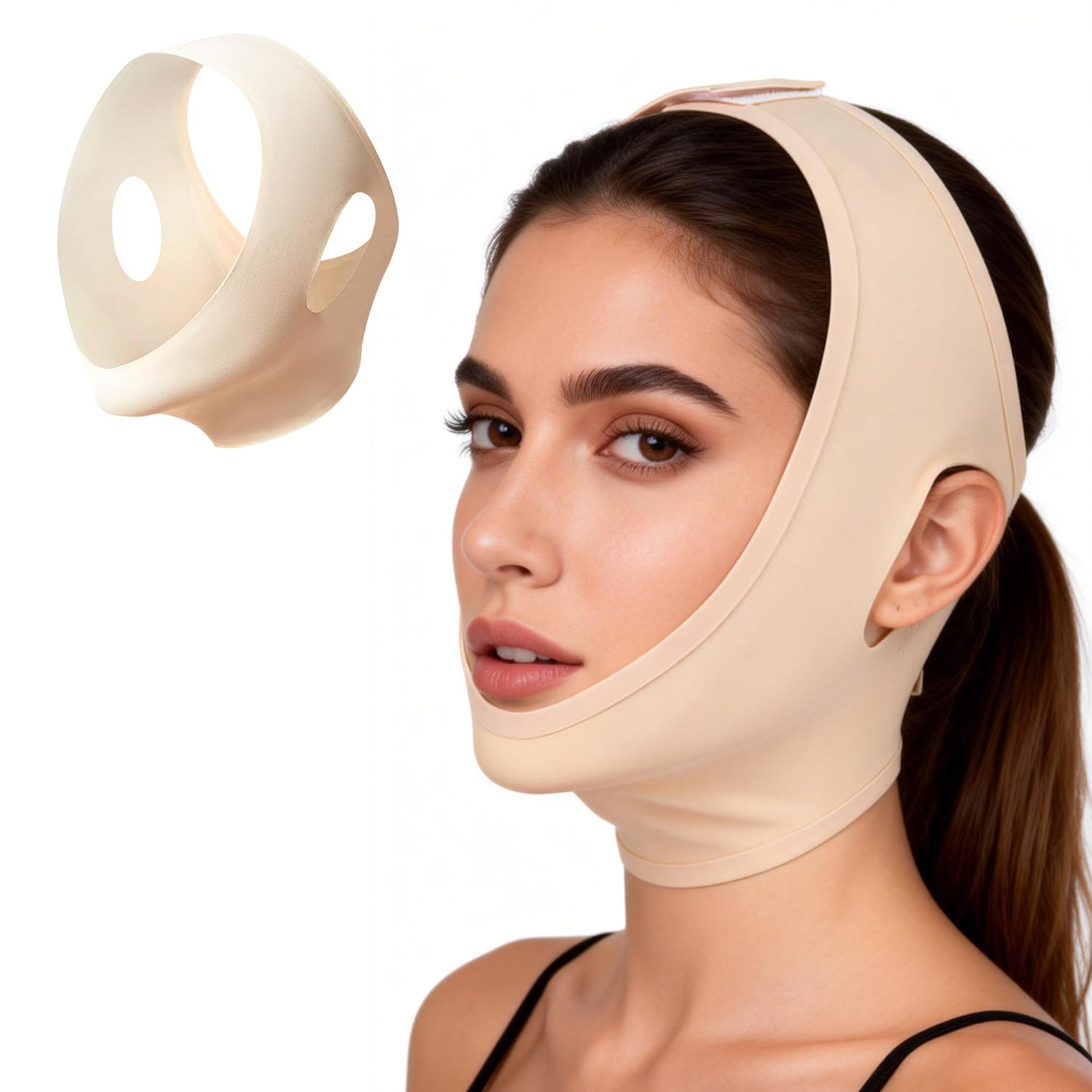 Collagen Face Sculpt Wrap,Face Wrap For Chin & Jawline Reusable & Washable Face Mask For Wear While Sleeping,Skin-Friendly And Breathable (Beige)