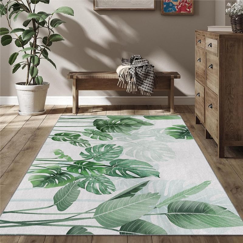 Miniatura 2 de Alfombra retro pequeña de 2 x 3 pulgadas, lavable, alfombra de entrada con estampado de Monstera Deliciosa, suave, antideslizante, para puerta