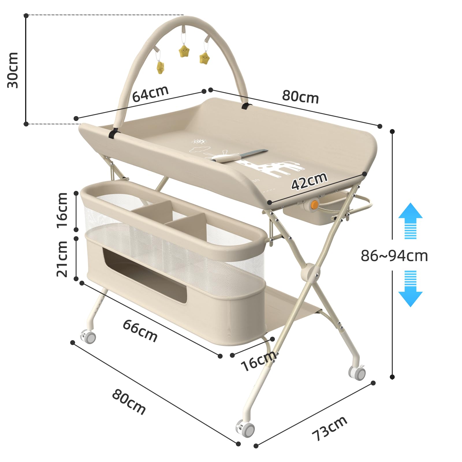 homewell Baby verschoontafel inklapbaar, draagbare verschoonmat, baby verschooncombi, 5 standen verstelbare hoogtes, babybadkuip & verschoontafel, 80