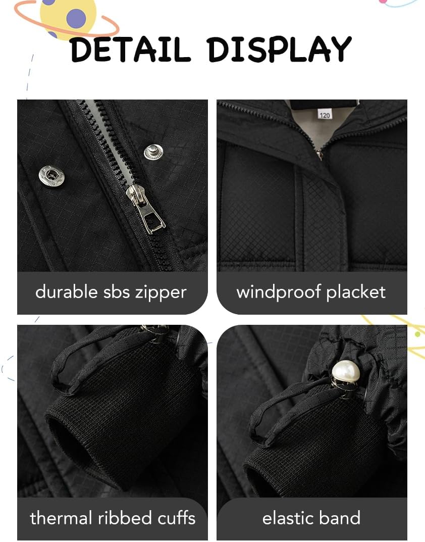 Girls' Winter Warm Coat Fleece Lined Long Jacket With Detachable Fur Hood - Image 7