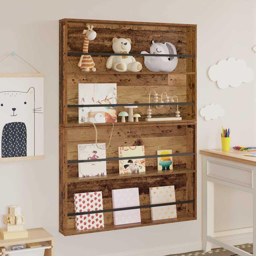 Zeitschriftenregal 2er Set, Wandmontage Zeitschriftenhalter für Wohnzimmer, Holzwerkstoff, 100 x 12 x 70 cm