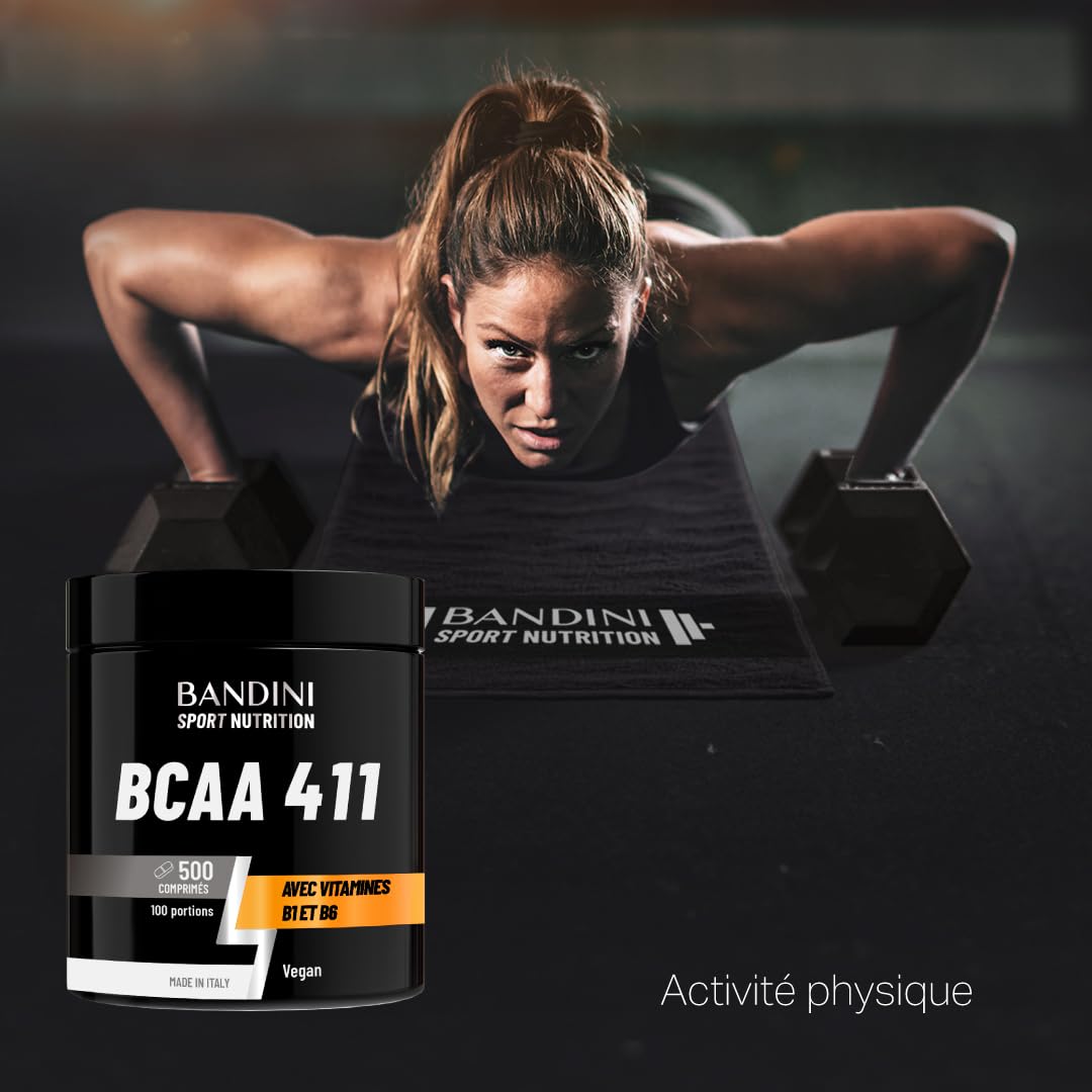 Bandini® BCAA 4.1.1 500 Comprimés = 100 Entrainements | Pré-workout Booster | Sans OGM | Musculation & Fitness | Acide Aminés Essentiels Valine Leucine Vitamine B1 et B6 | Puissant, Assimilation Rapide