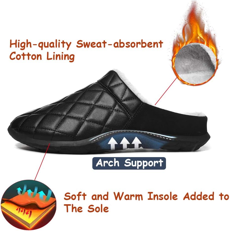 FolHaoth Mens Cozy Slippers Waterproof Oxford Cloth Arch Support House slippers Soft Warm Non-slip Indoor Outdoor Shoes 10 Publack image 4 of 5 B08JCN4DPN