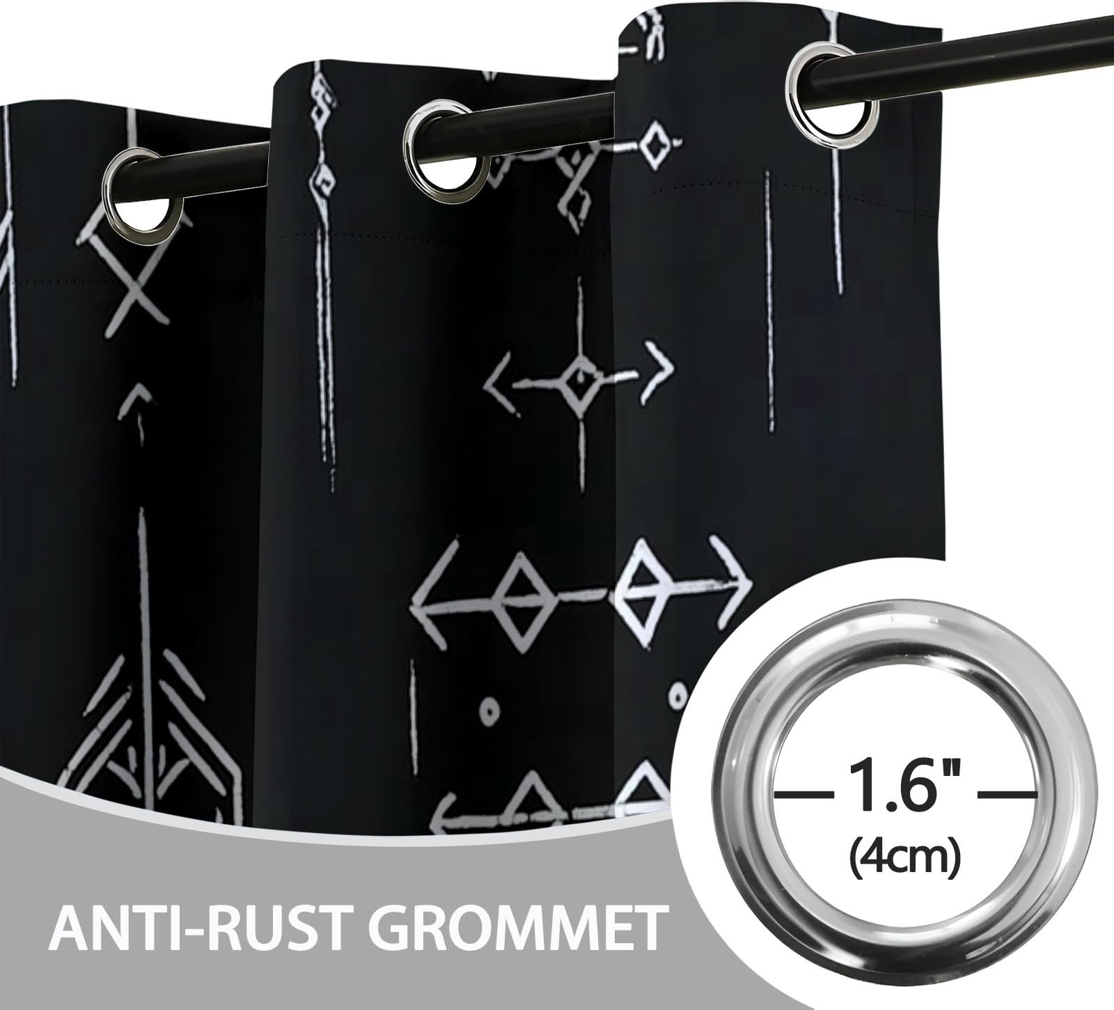 Cortina con Ojales Negro Estampado para Sala de Estar habitación de niñas y niños Tradicional Runas Vikingas Cortinas Estampadas 140An x 145Al cm (2 Paneles) Cortinas Opacas