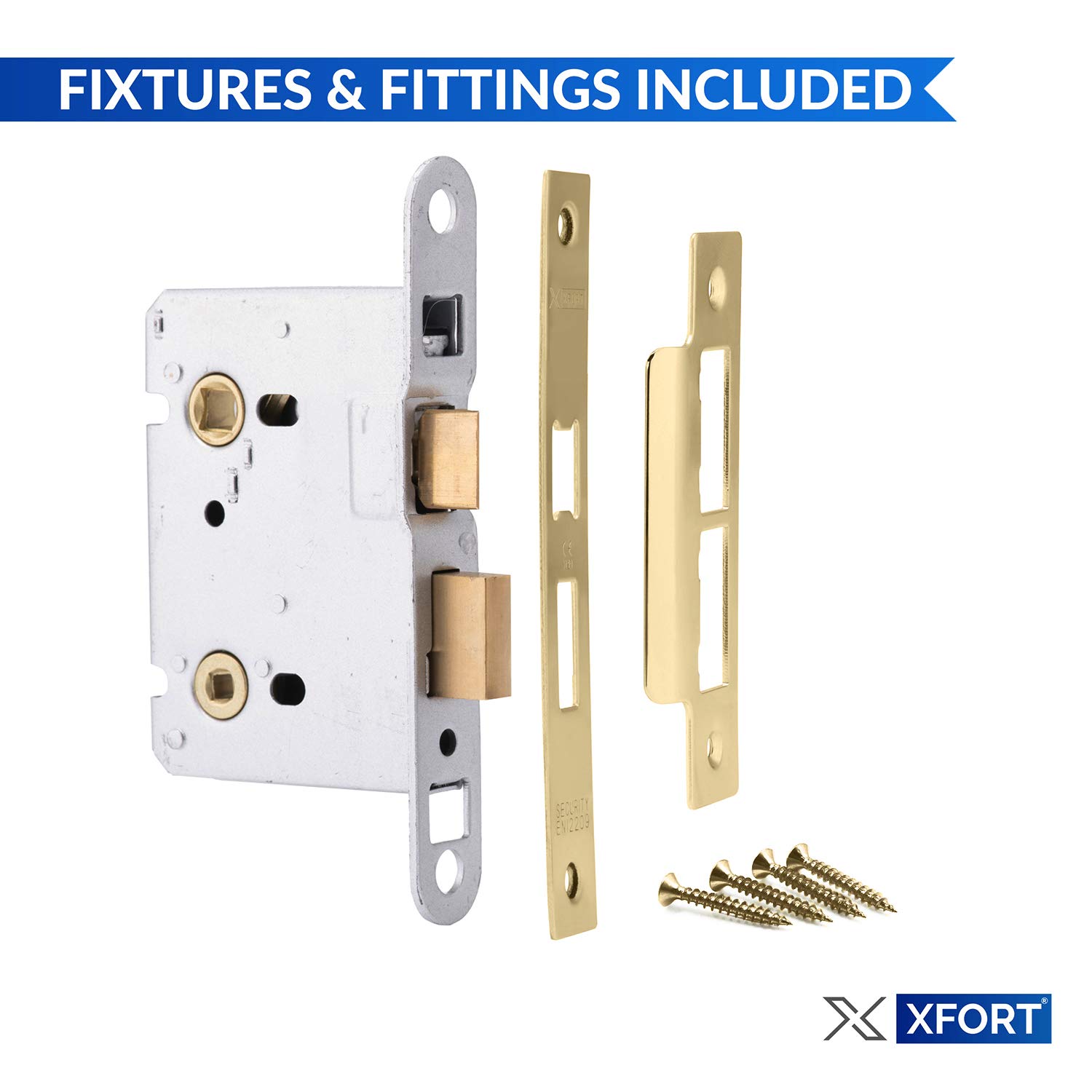 XFORT® Polished Brass Bathroom Lock 75mm for Internal Wooden Doors