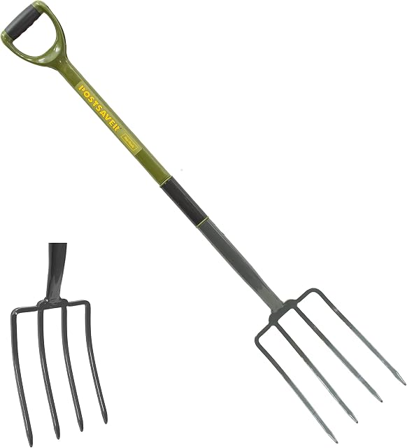 Garden Fork - Solid Forged Carbon Steel Fork Heavy Duty - Steel Handle Coated in PCV + Re-Enforced Shaft