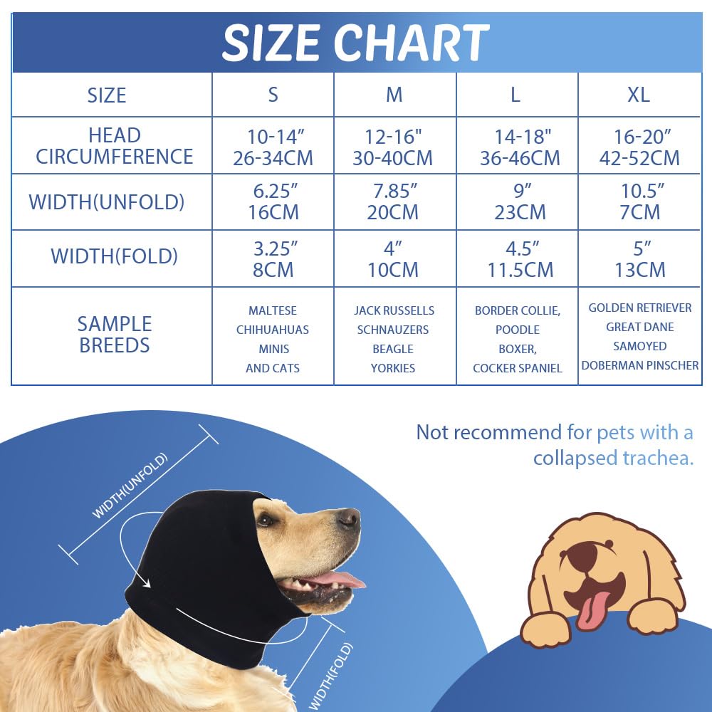 COMFPET Paraorecchie Cane Cuffie Per Cani Antirumore, Snood Per Cani copriorecchie invernale per cani e gatti, cura delle orecchie, grande, S(Nero)