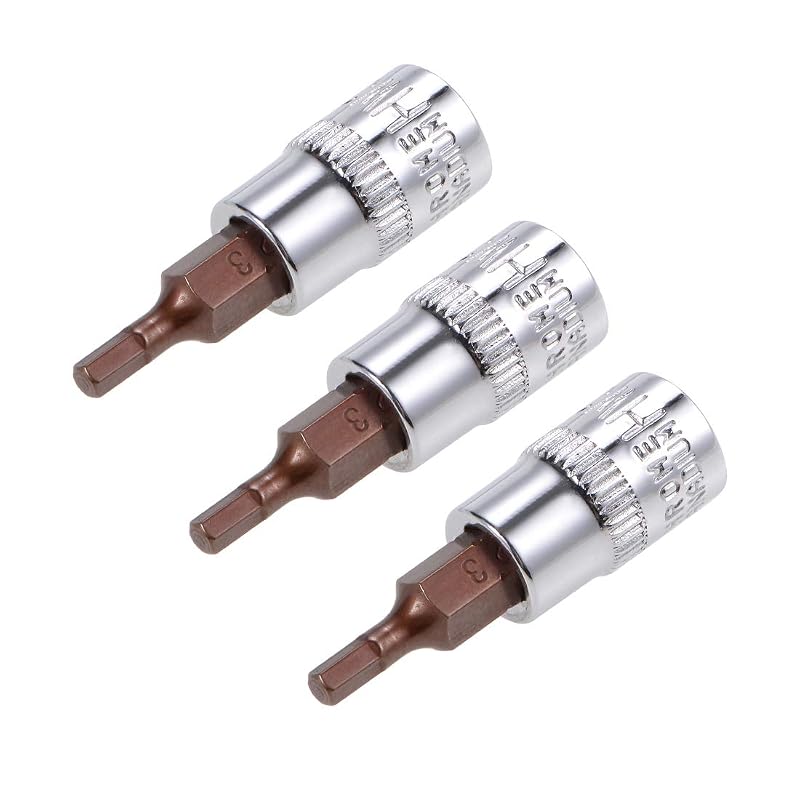 Soquete com Ponta Hexagonal H3 de 3 mm, Encaixe de 1/4 pol. (6,35 mm), Aço S2 e CR-V, 38 mm, uxcell, Kit com 3 peças