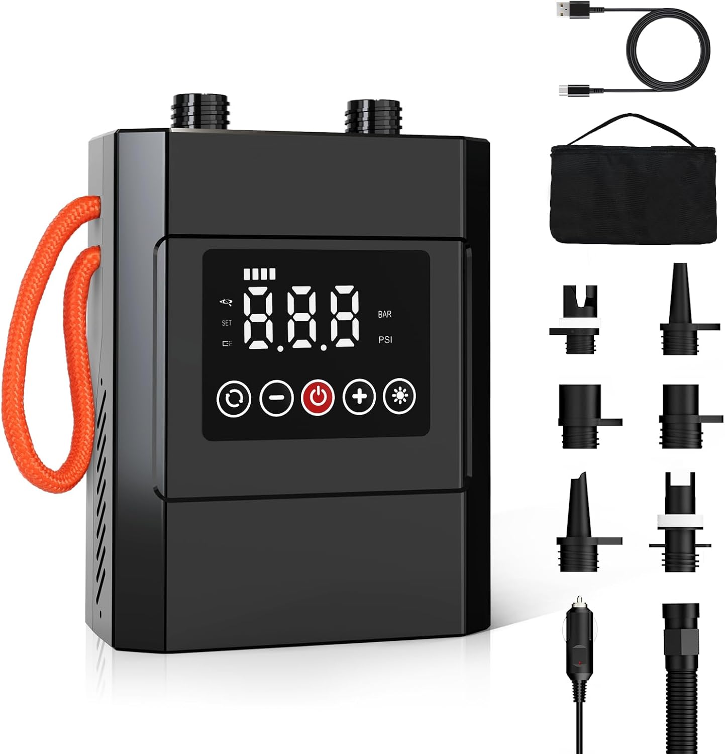 Electric Paddle Board Pump, 20PSI Rechargeable Sup Pump with Storage Bag, Intelligent Dual Stage Inflation & Deflation, Auto-Off SUP Air Pump for Stand Up Paddle Boards, Kayaks, Boats, Tents