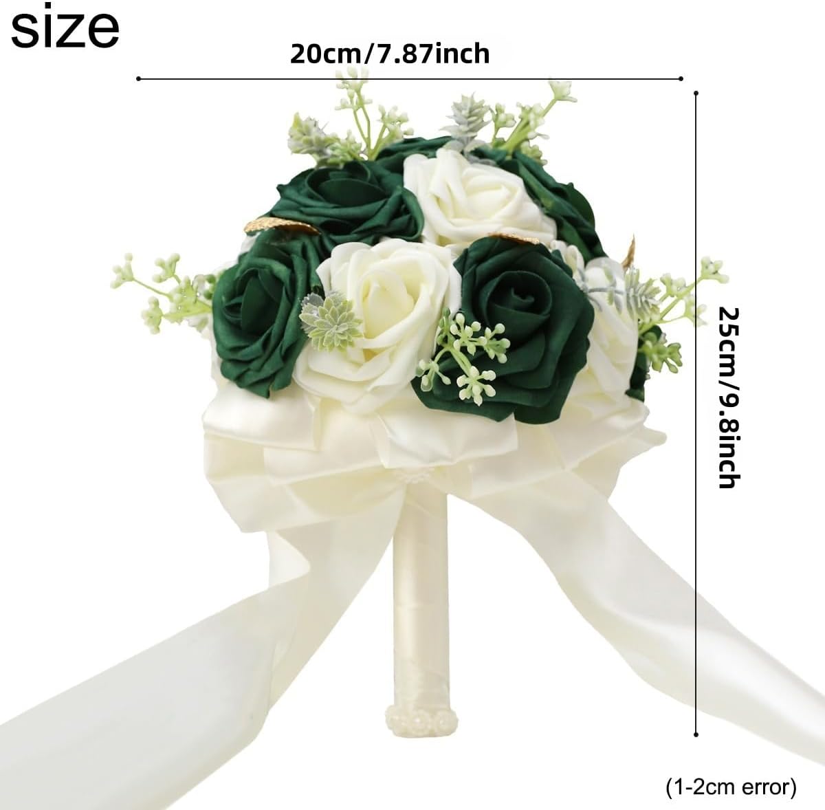 Round Green Artificial PE Rose Bouquet with Pearls for Bridal Toss and Bridesmaids Suit for Wedding Party