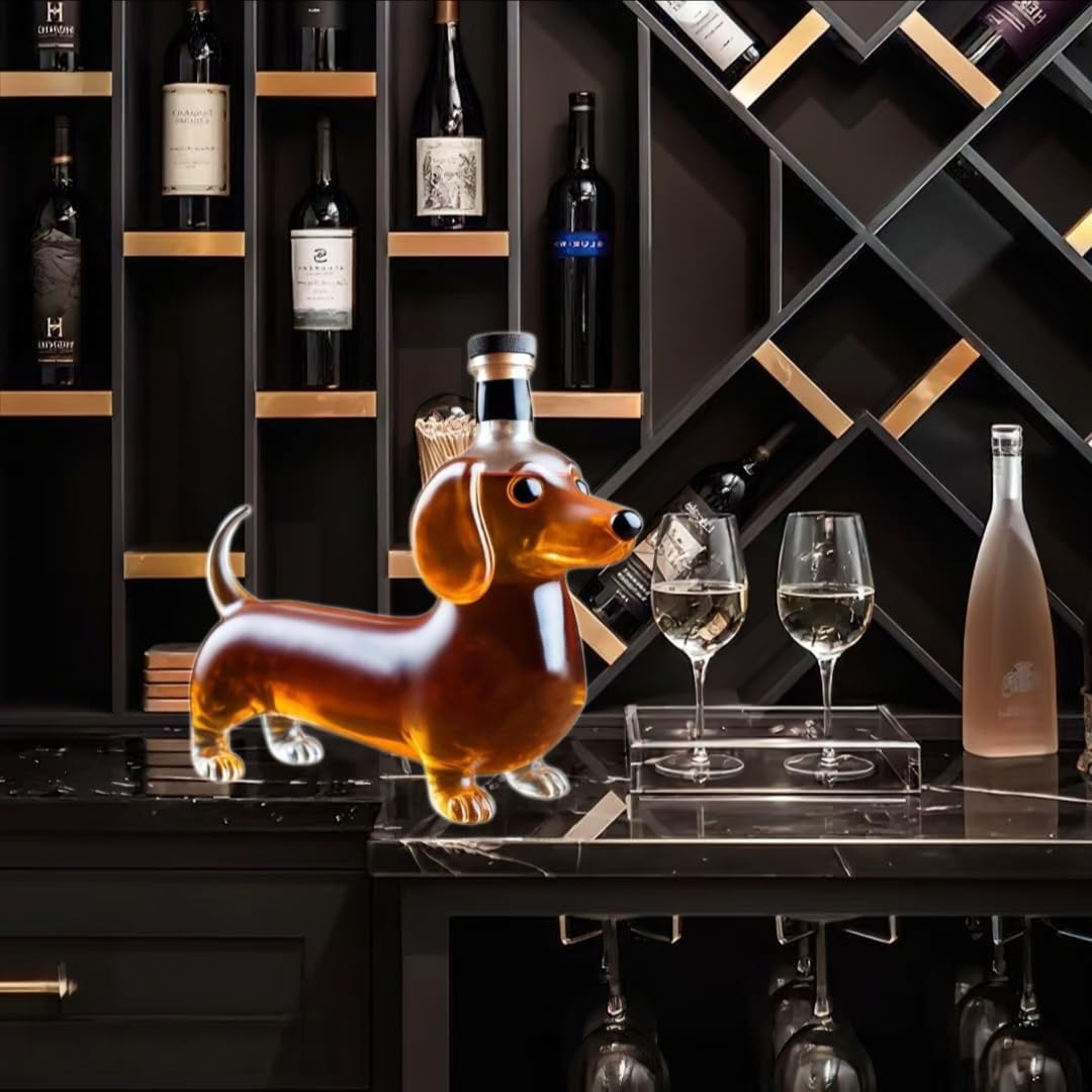 Dachshund Dog Whiskey Bottle,3D Sculpted Dachshund Shape Whiskey Glass Tumbler,Unique Red Wine Decanter For Whiskey Lovers Dog Lovers