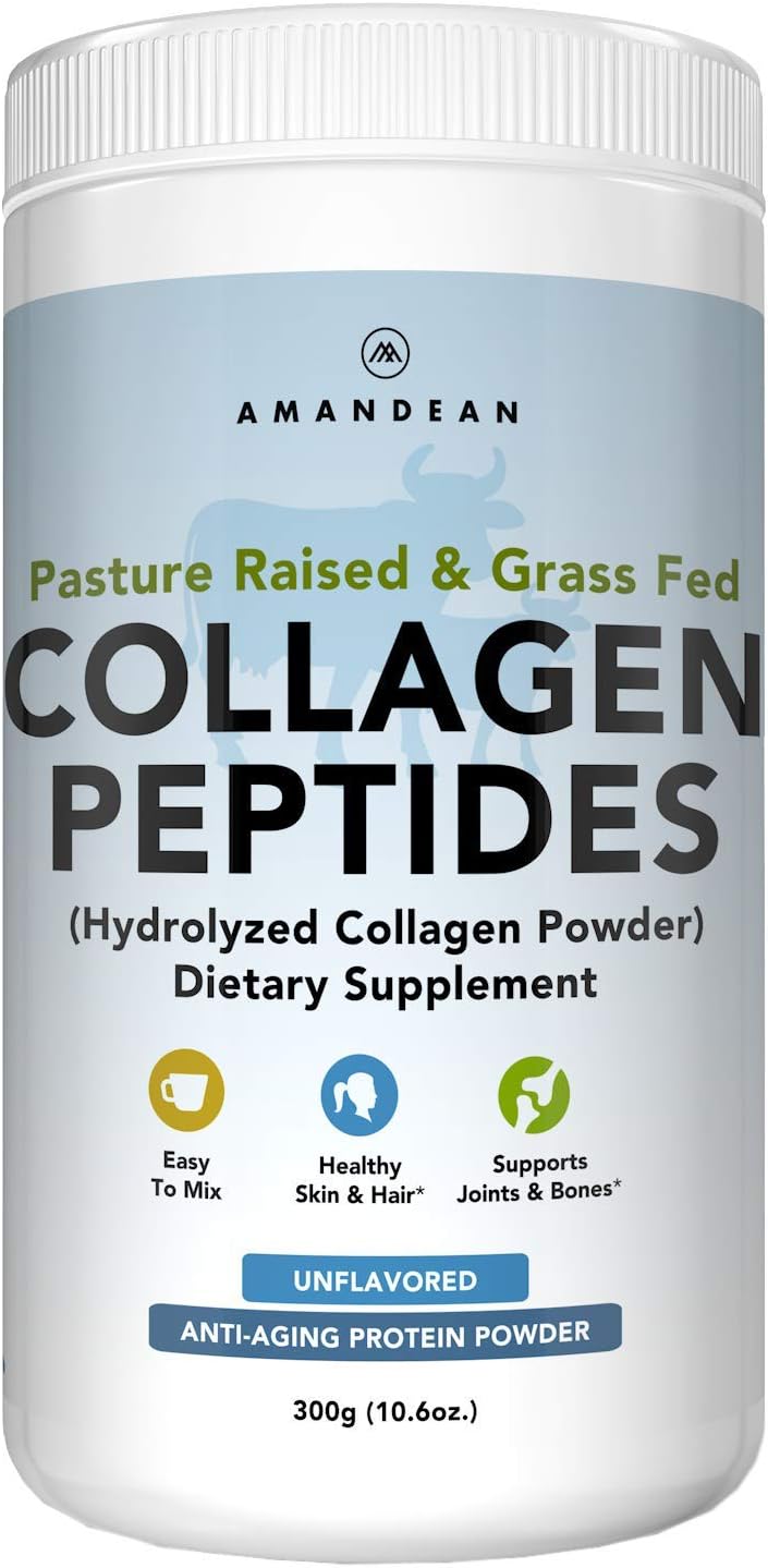 AMANDEAN Collagen Peptides Powder | Grass-Fed, Hydrolyzed, Enhanced Easy Solubility | Perfect 30 Day Supply | Promotes Healthy Skin, Nails, Hair, Joints, Gut, Eyelashes
