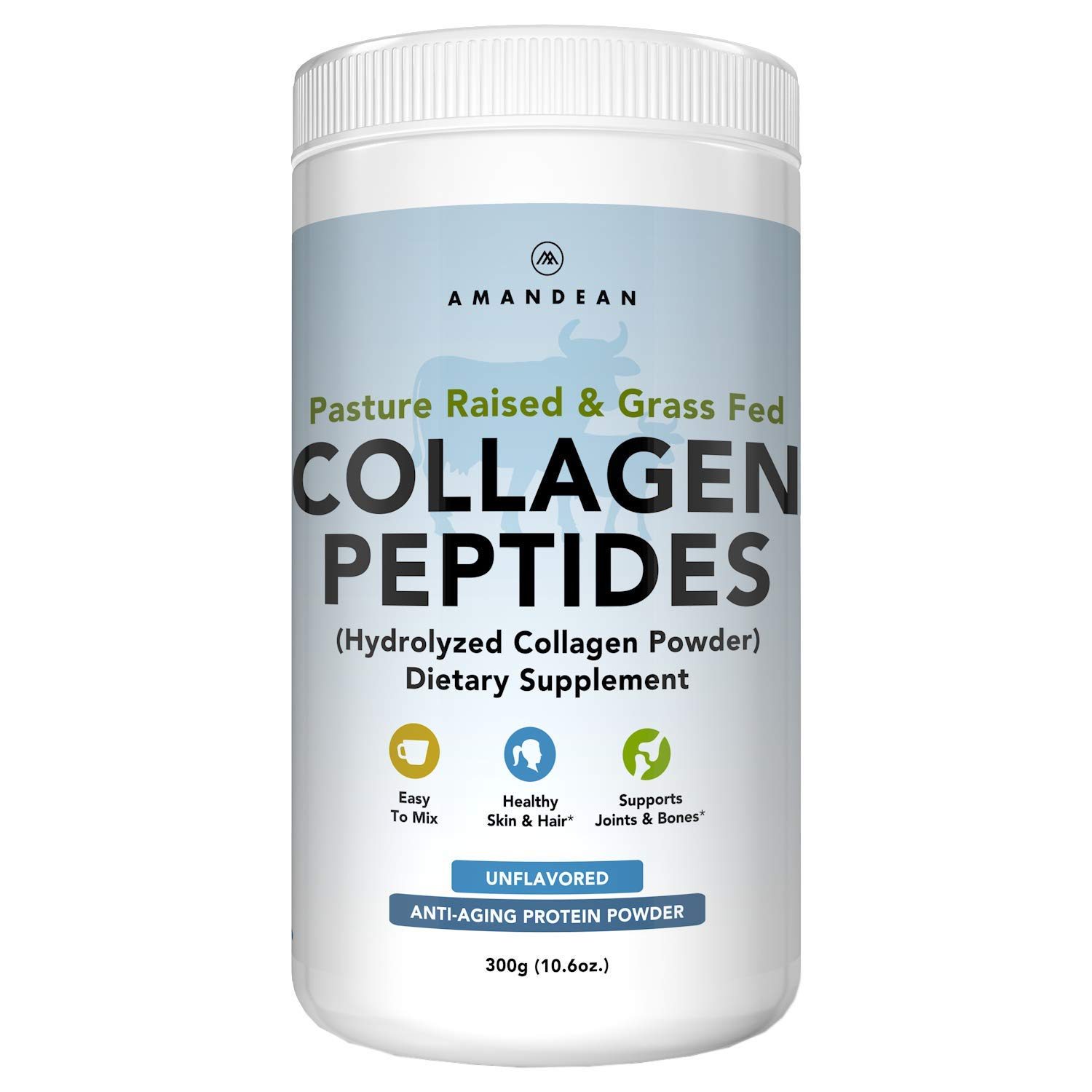 AMANDEAN Collagen Peptides Powder | Grass-Fed, Hydrolyzed, Enhanced Easy Solubility | Perfect 30 Day Supply | Promotes Healthy Skin, Nails, Hair, Joints, Gut, Eyelashes