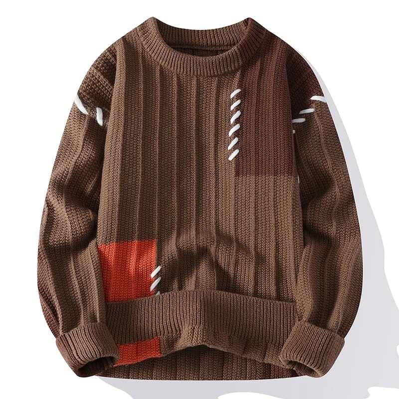 Autumn Winter Patchwork Knitted Sweater Men O-Neck Knit Pullovers Mens Loose Warm Sweaters4