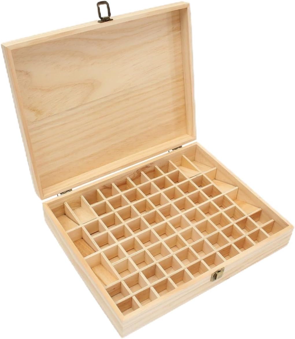 Handcrafted Pine Wood Essential Oil Storage Box 72 Holes Organizer for Travel Sturdy Essential Oil Case Suitable for Aromatherapy Enthusiasts