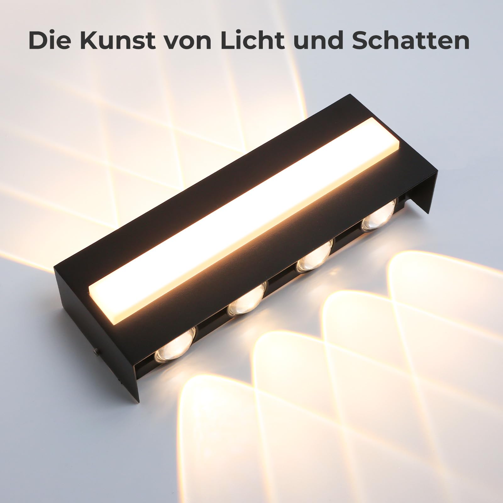 LED Wandleuchte Innen IP65, 3000K Wandlampe mit 8 Lichtquellen Up Down, 12W (1200lm) LED Lampe aus Aluminium Für Wohnzimmer, Schlafzimmer, Flur, Treppenhaus, Warmweiß