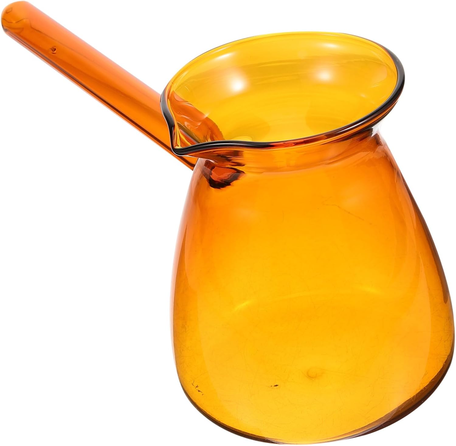 Turkish Glass Coffee Pot Amber Borosilicate Milk Jug Lightweight Handheld Warmer with Heat Resistant Handle for Brewing Coffee Tea and Hot Soup
