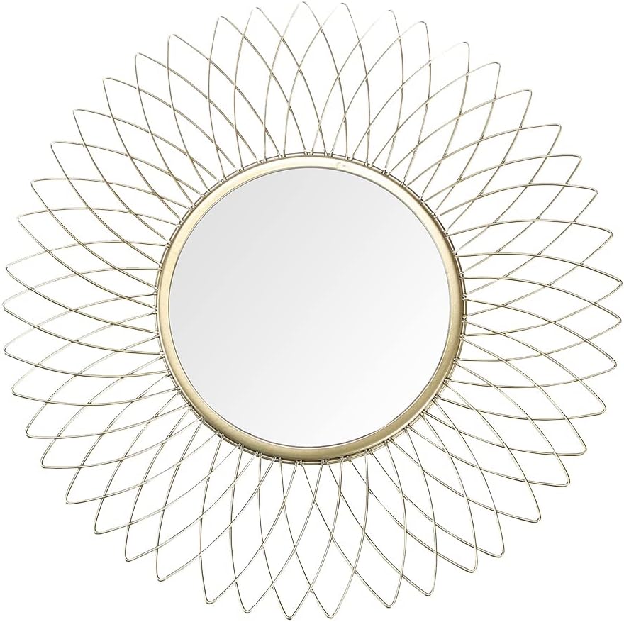 JHY DESIGN Home Collection 14.5" Dia Golden Flower Decorative Metal Mirror Classic Metal Decorative Wall Mirror (Flower).