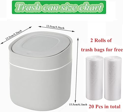 Miniatura 5 de Mini basurero de plástico con tapa, papelera desplegable de 2 L para tocador de baño, escritorio, mesa o mesa auxiliar, desecha rondas de algodón,